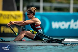 Anneta Kyridou, Women's Single Sculls, United States of America, 2024 World Rowing Cup III, Poznan, Poland © World Rowing / Benedict Tufnell