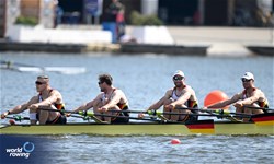 Anton Finger (b), Max Appel, Tim Ole Naske, Moritz Wolff (s), Men's Quadruple Sculls, Germany, 2024 World Rowing Cup III, Poznan, Poland © Detlev Seyb / MyRowingPhoto.com