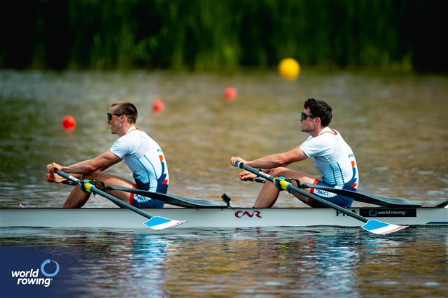 Hugo Beurey (b), Ferdinand Ludwig (s), Lightweight Men's Double Sculls, France, 2024 World Rowing Cup III, Poznan, Poland © World Rowing / Benedict Tufnell