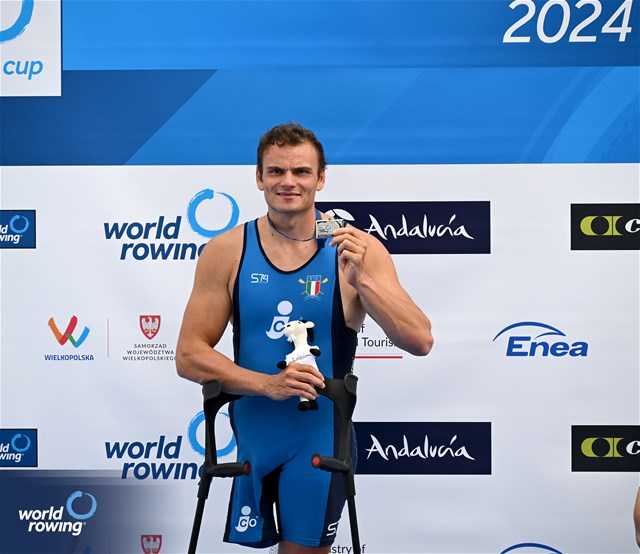 Giacomo Perini, PR1 Mens Single Sculls, Italy, Silver, 2024 World Rowing Cup III, Poznan, Poland © Detlev Seyb / MyRowingPhoto.com