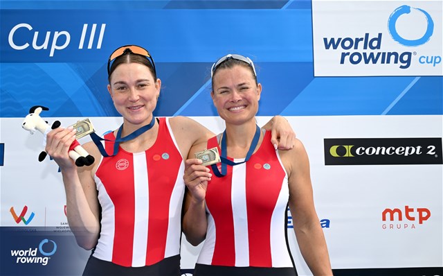 Hedvig Laerke Rasmussen (b), Fie Udby Erichsen (s), Women's Pair, Denmark, Bronze, 2024 World Rowing Cup III, Poznan, Poland © Detlev Seyb / MyRowingPhoto.com