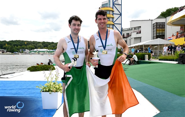 Daire Lynch (b), Philip Doyle (s), Men's Double Sculls, Ireland, Gold, 2024 World Rowing Cup III, Poznan, Poland © Detlev Seyb / MyRowingPhoto.com