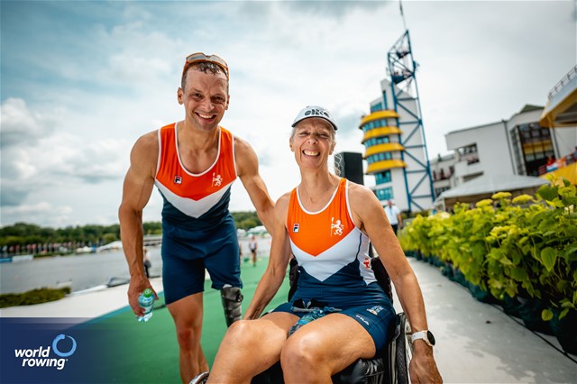 Esther Van Der Loos (b), Cornelis De Koning (s), PR2 Mixed Double Sculls, Netherlands, Bronze, 2024 World Rowing Cup III, Poznan, Poland © World Rowing / Benedict Tufnell