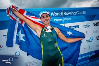 Tara Rigney, Women's Single Sculls, Australia, Gold, 2024 World Rowing Cup III, Poznan, Poland © World Rowing / Benedict Tufnell