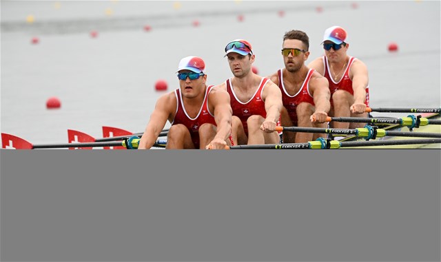 Dominic Condrau (b), Jonah Plock, Scott Baerlocher, Maurin Lange (s), Men's Quadruple Sculls, Switzerland, 2024 Olympic Games Rowing Regatta, Paris, France / © World Rowing / Detlev Seyb