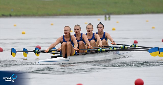Yevheniia Dovhodko (b), Kateryna Dudchenko, Daryna Verkhogliad, Anastasiia Kozhenkova (s), Women's Quadruple Sculls, Ukraine, 2024 Olympic Games Rowing Regatta, Paris, France / © World Rowing / Detlev Seyb