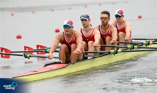 Dominic Condrau (b), Jonah Plock, Scott Baerlocher, Maurin Lange (s), Men's Quadruple Sculls, Switzerland, 2024 Olympic Games Rowing Regatta, Paris, France / © World Rowing / Detlev Seyb
