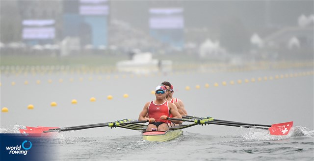 Dominic Condrau (b), Jonah Plock, Scott Baerlocher, Maurin Lange (s), Men's Quadruple Sculls, Switzerland, 2024 Olympic Games Rowing Regatta, Paris, France / © World Rowing / Detlev Seyb