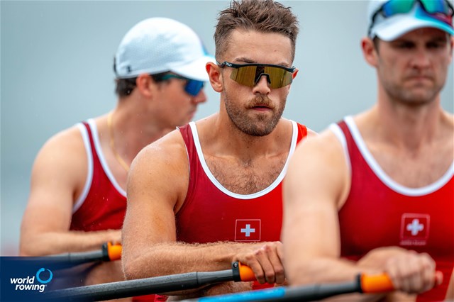 Dominic Condrau (b), Jonah Plock, Scott Baerlocher, Maurin Lange (s), Men's Quadruple Sculls, Switzerland, 2024 Olympic Games Rowing Regatta, Paris, France © World Rowing / Benedict Tufnell