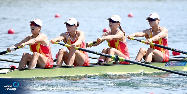 Shuxian Zhang (b), Xiaoxin Liu, Zifeng Wang, Xingye Xu (s), Women's Four, People's Republic of China, 2024 Olympic Games Rowing Regatta, Paris, France / © World Rowing / Detlev Seyb