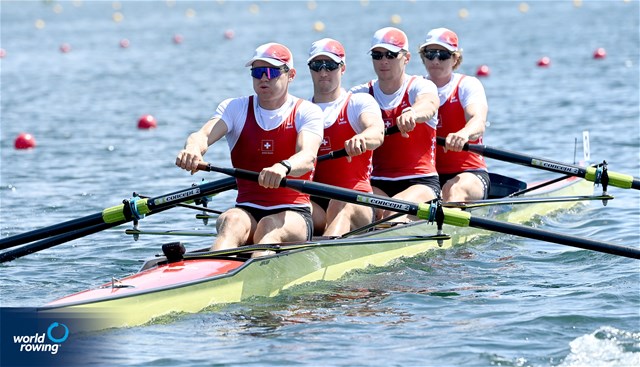 Joel Schuerch (b), Tim Roth, Patrick Brunner, Kai Schaetzle (s), Men's Four, Switzerland, 2024 Olympic Games Rowing Regatta, Paris, France / © World Rowing / Detlev Seyb