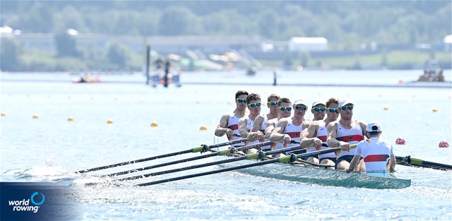 Benedict Eggeling (b), Torben Johannesen, Olaf Roggensack, Laurits Follert, Max John, Frederik Breuer, Wolf-Niclas Schroeder, Mattes Schoenherr (s), Jonas Wiesen (c), Men's Eight, Germany, 2024 Olympic Games Rowing Regatta, Paris, France / © World Rowing / Detlev Seyb