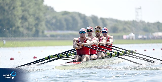 Dominic Condrau (b), Jonah Plock, Scott Baerlocher, Maurin Lange (s), Men's Quadruple Sculls, Switzerland, 2024 Olympic Games Rowing Regatta, Paris, France / © World Rowing / Detlev Seyb
