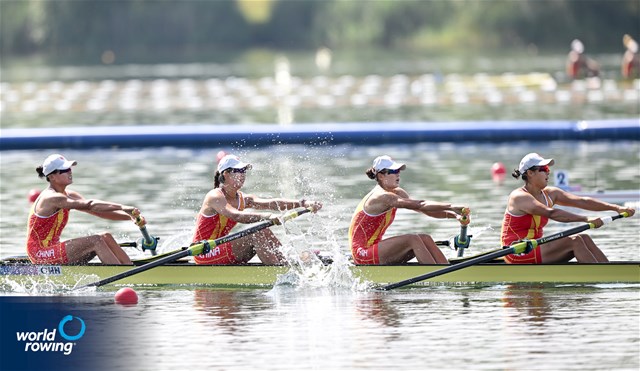 Shuxian Zhang (b), Xiaoxin Liu, Zifeng Wang, Xingye Xu (s), Women's Four, People's Republic of China, 2024 Olympic Games Rowing Regatta, Paris, France / © World Rowing / Detlev Seyb