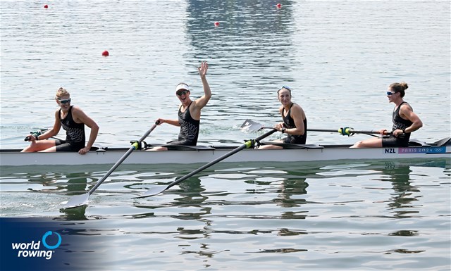 Jackie Gowler (b), Phoebe Spoors, Davina Waddy, Kerri Williams (s), Women's Four, New Zealand, 2024 Olympic Games Rowing Regatta, Paris, France / © World Rowing / Detlev Seyb