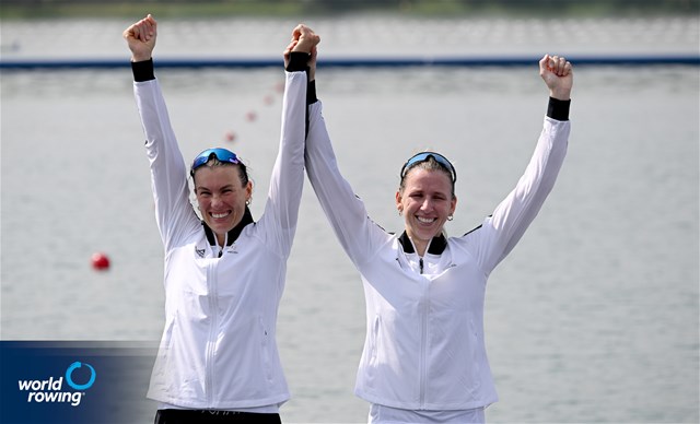 Brooke Francis (b), Lucy Spoors (s), Women's Double Sculls, New Zealand, gold, 2024 Olympic Games Rowing Regatta, Paris, France / © World Rowing / Detlev Seyb
