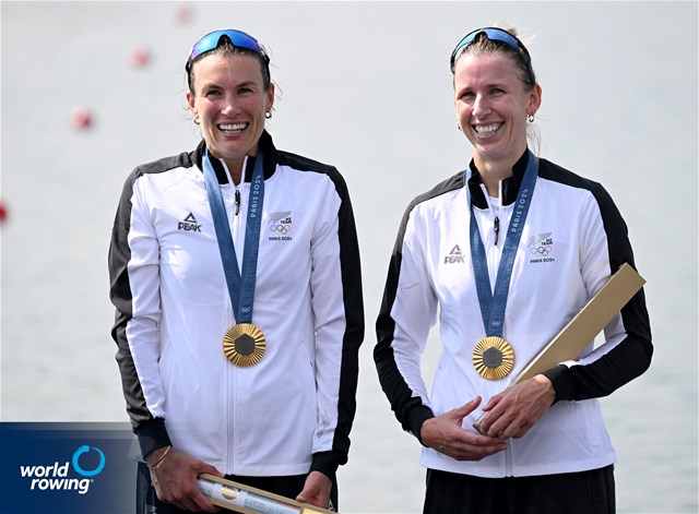 Brooke Francis (b), Lucy Spoors (s), Women's Double Sculls, New Zealand, gold, 2024 Olympic Games Rowing Regatta, Paris, France / © World Rowing / Detlev Seyb
