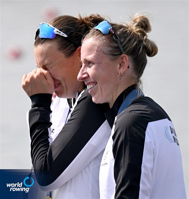 Brooke Francis (b), Lucy Spoors (s), Women's Double Sculls, New Zealand, gold, 2024 Olympic Games Rowing Regatta, Paris, France / © World Rowing / Detlev Seyb