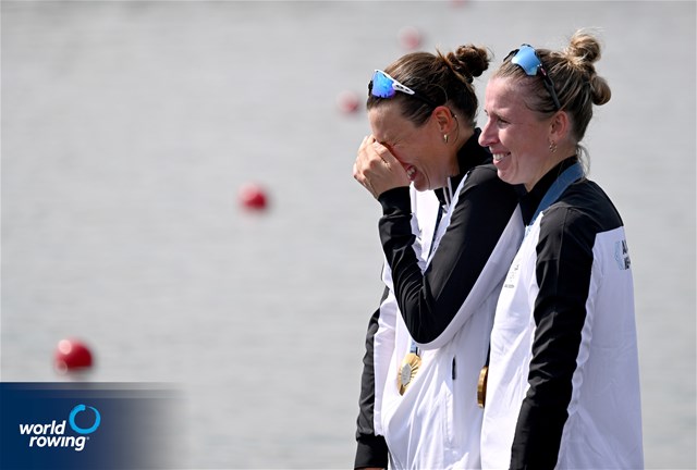 Brooke Francis (b), Lucy Spoors (s), Women's Double Sculls, New Zealand, gold, 2024 Olympic Games Rowing Regatta, Paris, France / © World Rowing / Detlev Seyb