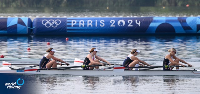 Astrid Steensberg (b), Frida Sanggaard Nielsen, Marie Skytte Hauberg Johannesen, Julie Poulsen (s), Women's Four, Denmark, 2024 Olympic Games Rowing Regatta, Paris, France / © World Rowing / Detlev Seyb