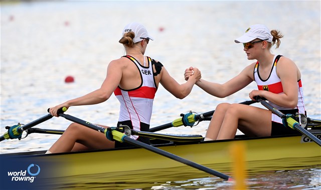 Charlotte Luster (b), Lena Woelke (s), Under 23 Women's Double Sculls, Germany, 2024 World Rowing Senior, Under 23 & Under 19 Championships, St Catharines, Canada / © Detlev Seyb / MyRowingPhoto.com