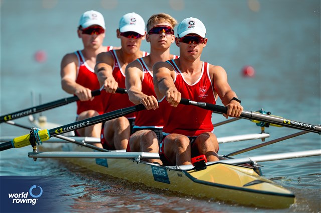 Seric Critchley (b), Donat Vonder Muehll, Noah Von Tavel, Nicolas Chambers (s), Under 23 Men's Four, Switzerland, 2024 World Rowing Senior, Under 23 & Under 19 Championships, St Catharines, Canada / © World Rowing / Benedict Tufnell