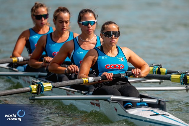 Anita Boldrino (b), Samantha Premerl, Nadine Agyemang-Heard, Alice Codato (s), Ilaria Colombo (c), Under 23 Women's Coxed Four, Italy, 2024 World Rowing Senior, Under 23 & Under 19 Championships, St Catharines, Canada / © World Rowing / Benedict Tufnell