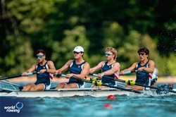 Leo Bessler (b), Miles Hudgins, Braden Porterfield, Josh Diggons (s), Iliad Izadi (c), Under 23 Men's Coxed Four, United States of America, 2024 World Rowing Senior, Under 23 & Under 19 Championships, St Catharines, Canada / © World Rowing / Benedict Tufnell