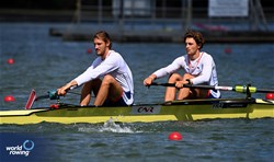 Alan Mitchell (b), Gabriel Bobillier (s), Under 23 Men's Pair, France, 2024 World Rowing Senior, Under 23 & Under 19 Championships, St Catharines, Canada / © Detlev Seyb / MyRowingPhoto.com