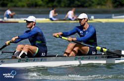 Arne Zavrsnik (b), Jakob Brglez (s), Under 23 Men's Pair, Slovenia, 2024 World Rowing Senior, Under 23 & Under 19 Championships, St Catharines, Canada / © Maren Derlien / MyRowingPhoto.com