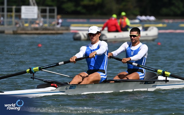 Zisis Boukouvalas (b), Apostolos Lykomitros (s), Under 23 Men's Pair, Greece, 2024 World Rowing Senior, Under 23 & Under 19 Championships, St Catharines, Canada / © Maren Derlien / MyRowingPhoto.com