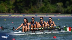 Irene Gattiglia (b), Susanna Pedrola, Giulia Bosio, Aurora Spirito (s), Under 23 Women's Quadruple Sculls, Italy, 2024 World Rowing Senior, Under 23 & Under 19 Championships, St Catharines, Canada / © Maren Derlien / MyRowingPhoto.com