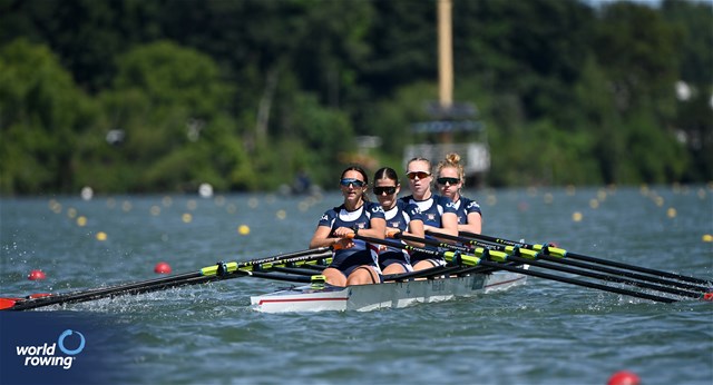Rosemary Varney (b), Lindsey Williams, Olivia Vavasour, Amelia Demopoulos (s), Under 23 Women's Quadruple Sculls, United States of America, 2024 World Rowing Senior, Under 23 & Under 19 Championships, St Catharines, Canada / © Detlev Seyb / MyRowingPhoto.com