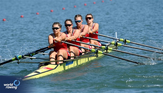 Soley Rusca (b), Lotta Plock, Aurelia Benati, Seraina Stirnimann (s), Under 19 Women's Quadruple Sculls, Switzerland, 2024 World Rowing Senior, Under 23 & Under 19 Championships, St Catharines, Canada / © Detlev Seyb / MyRowingPhoto.com