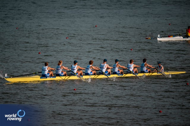 James Frederikson (b), Henry Furrer, Jeremy Beale, Andrew Weightman, Edward Nutt, Alexander Baroni, Harry Manton, Benjamin Scott (s), Jonathon Cooke (c), Under 23 Men's Eight, Australia, 2024 World Rowing Senior, Under 23 & Under 19 Championships, St Catharines, Canada / © World Rowing / Benedict Tufnell