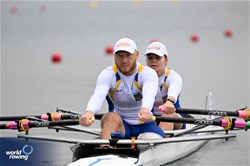 Anna Aisanova (b), Iaroslav Koiuda (s), PR2 Mixed Double Sculls, Ukraine, 2024 Paralympic Games Rowing Regatta, Paris, France / © World Rowing / Detlev Seyb