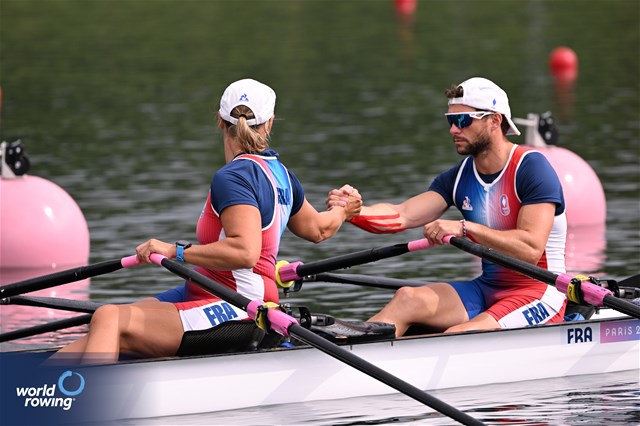 Benjamin Daviet (b), Perle Bouge (s), PR2 Mixed Double Sculls, France, 2024 Paralympic Games Rowing Regatta, Paris, France / © World Rowing / Detlev Seyb