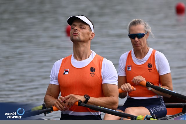 Esther Van Der Loos (b), Corne De Koning (s), PR2 Mixed Double Sculls, Netherlands, 2024 Paralympic Games Rowing Regatta, Paris, France / © World Rowing / Detlev Seyb