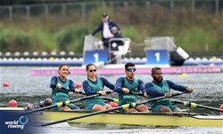 Priscila Barreto De Souza (b), Alina Dumas, Gabriel Mendes De Souza, Erik Matheus Da Silva Lima (s), Jucelino Da Silva (c), PR3 Mixed Coxed Four, Brazil, 2024 Paralympic Games Rowing Regatta, Paris, France / © World Rowing / Detlev Seyb