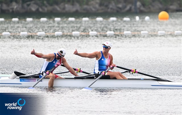 Benjamin Daviet (b), Perle Bouge (s), PR2 Mixed Double Sculls, France, 2024 Paralympic Games Rowing Regatta, Paris, France / © World Rowing / Detlev Seyb