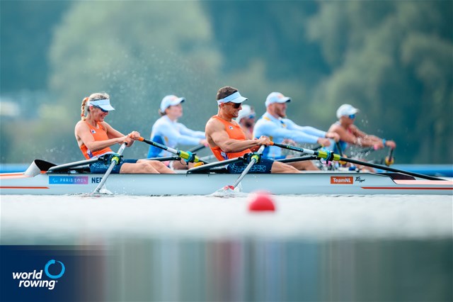 Esther Van Der Loos (b), Corne De Koning (s), PR2 Mixed Double Sculls, Netherlands, 2024 Paralympic Games Rowing Regatta, Paris, France / © World Rowing / Benedict Tufnell