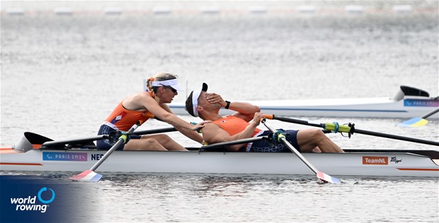 Esther Van Der Loos (b), Corne De Koning (s), PR2 Mixed Double Sculls, Netherlands, 2024 Paralympic Games Rowing Regatta, Paris, France / © World Rowing / Detlev Seyb
