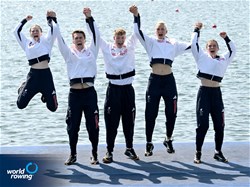 Francesca Allen (b), Giedre Rakauskaite, Joshua O'Brien, Edward Fuller (s), Erin Kennedy (c), PR3 Mixed Coxed Four, Great Britain, Gold, 2024 Paralympic Games Regatta, Paris, France / © World Rowing / Detlev Seyb