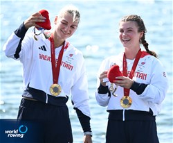 Francesca Allen (b), Giedre Rakauskaite, PR3 Mixed Coxed Four, Great Britain, Gold, 2024 Paralympic Games Regatta, Paris, France / © World Rowing / Detlev Seyb