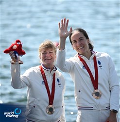 Margot Boulet (s), Emilie Acquistapace (c), PR3 Mixed Coxed Four, France, Bronze, 2024 Paralympic Games Regatta, Paris, France / © World Rowing / Detlev Seyb