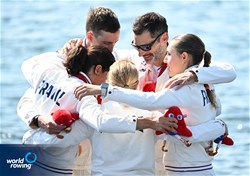 Candyce Chafa (b), Remy Taranto, Gregoire Bireau, Margot Boulet (s), Emilie Acquistapace (c), PR3 Mixed Coxed Four, France, Bronze, 2024 Paralympic Games Regatta, Paris, France / © World Rowing / Detlev Seyb
