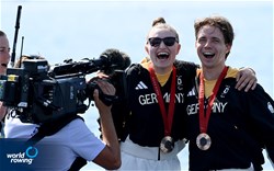 Jan Helmich (b), Hermine Krumbein (s), PR3 Mixed Double Sculls, Germany, Bronze, 2024 Paralympic Games Regatta, Paris, France / © World Rowing / Detlev Seyb