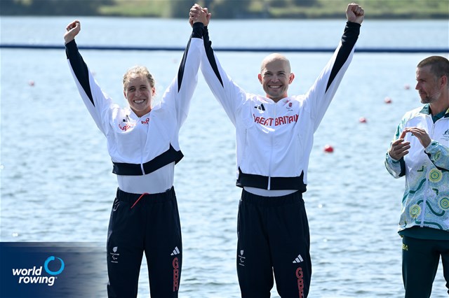 Samuel Murray (b), Annabel Caddick (s), PR3 Mixed Double Sculls, Great Britain, Silver, 2024 Paralympic Games Regatta, Paris, France / © World Rowing / Detlev Seyb