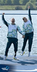 Nikki Ayers (b), Jed Altschwager (s), PR3 Mixed Double Sculls, Australia, Gold, 2024 Paralympic Games Regatta, Paris, France / © World Rowing / Detlev Seyb