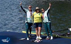 Nikki Ayers (b), Jed Altschwager (s), PR3 Mixed Double Sculls, Australia, Gold, 2024 Paralympic Games Regatta, Paris, France / © World Rowing / Detlev Seyb